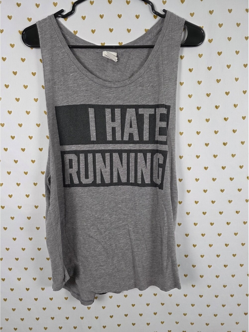 Victorias Secret PINK I HATE RUNNING Tank Top Grey LARGE
